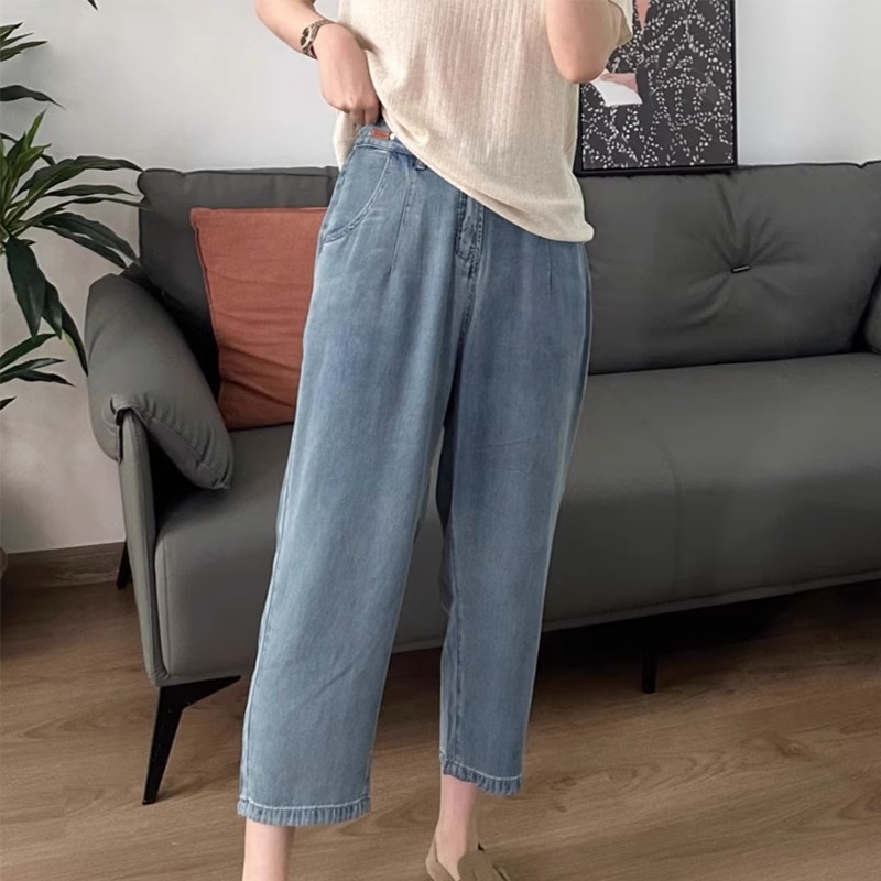 大码天丝阔腿裤牛仔裤女