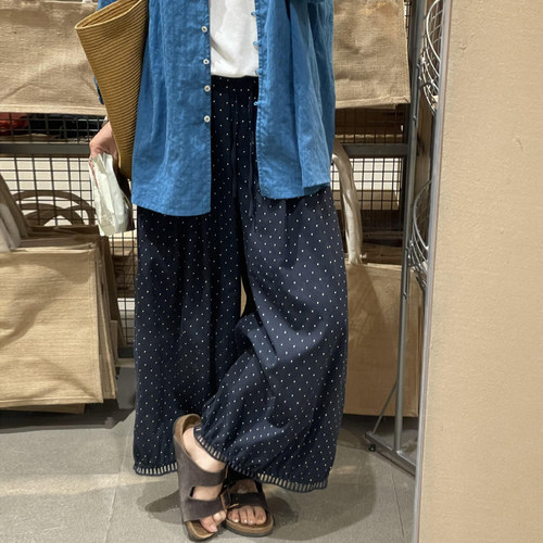 小个子九分波点阔腿裤女