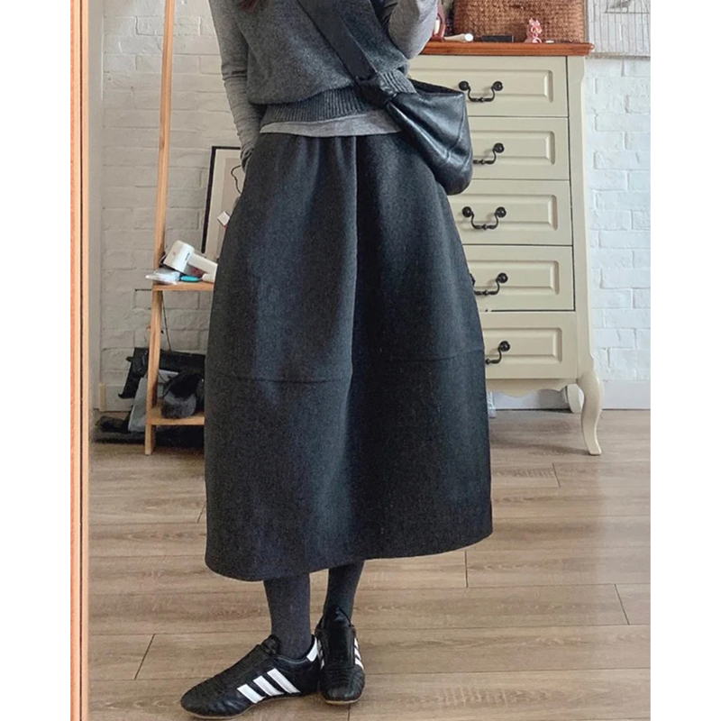 中长款毛呢半身裙女大码秋冬