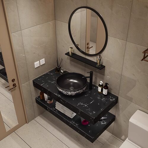 新中式简约大理石浴室柜组合