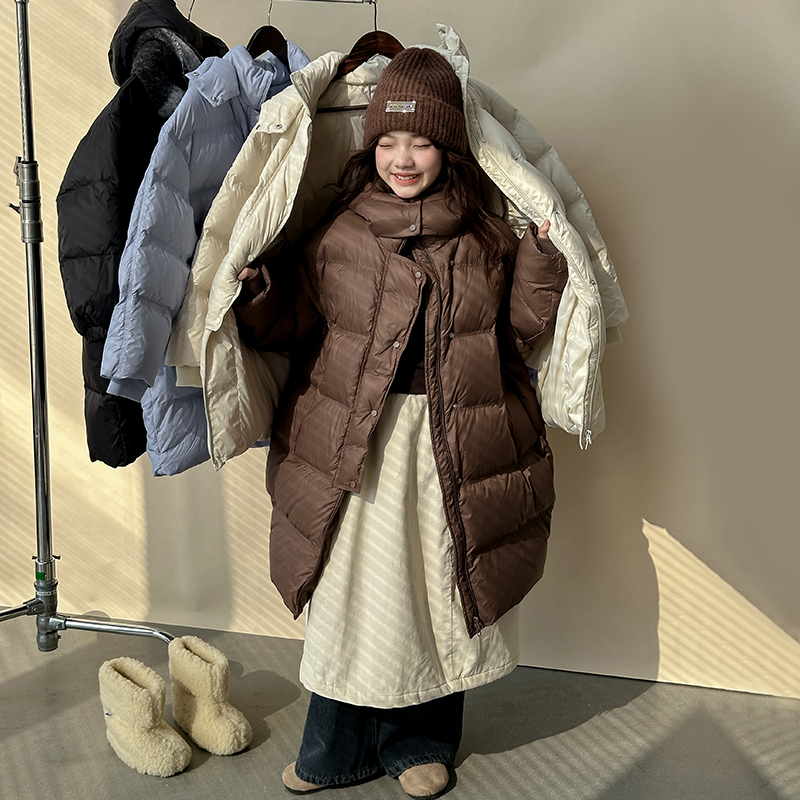女童羽绒服外套加厚冬季中长款2024新款宽松蓬松保暖白鸭绒上衣潮
