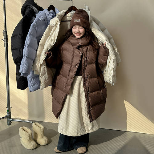 女童羽绒服外套加厚冬季中长款新款宽松蓬松保暖白鸭绒上衣潮