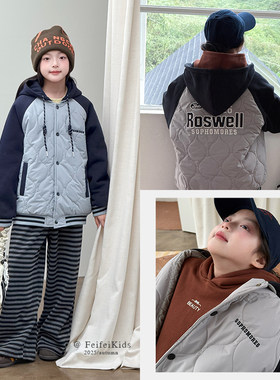 女童冬季新款连帽棉服韩版拼色潮流穿搭超好看夹棉儿童外套