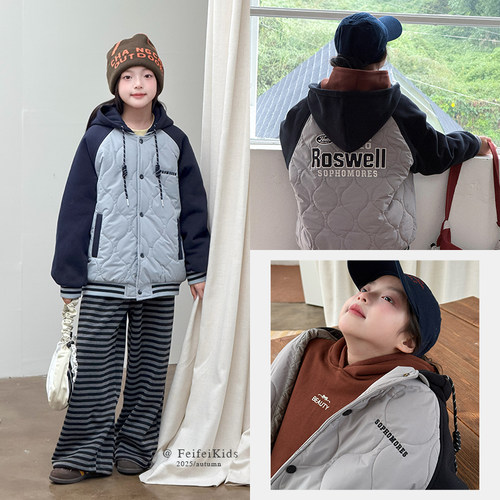 女童冬季新款连帽棉服韩版拼色潮流穿搭超好看夹棉儿童外套