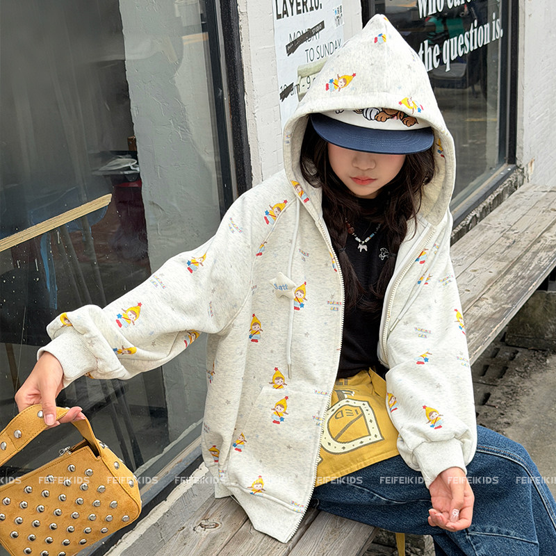 女童连帽外套2026秋装新款韩系风开衫卫衣中大童洋气休闲宽松上衣