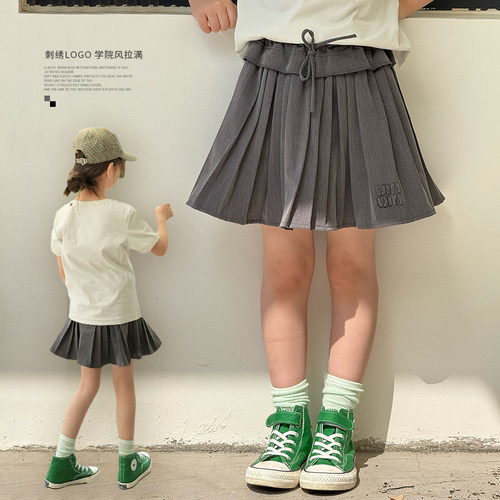 女童年夏季新款裙子儿童经典百褶校园元气少女风女童百褶裙