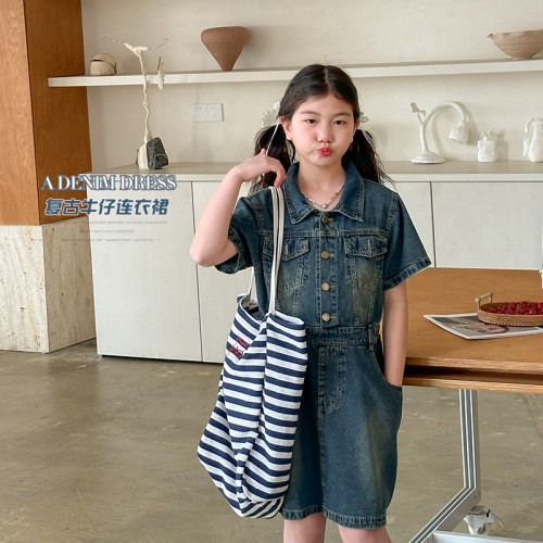 直播专属女童牛仔连衣裙夏季2024新款儿童气质连体衣童装裙子潮