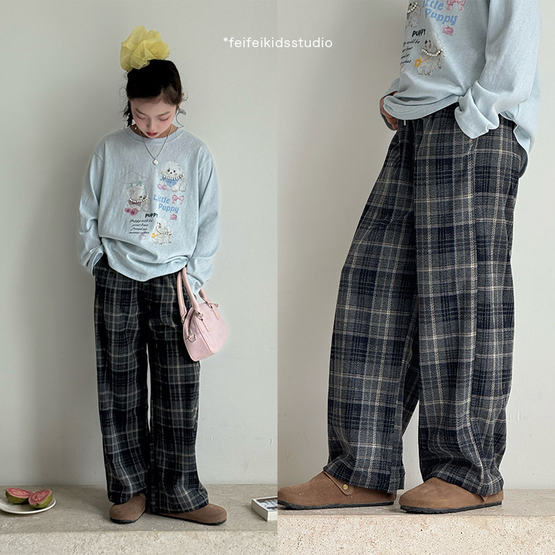 女童裤子秋2025新款格纹阔腿裤宽松直筒休闲裤百搭显瘦复古长裤,童装/婴儿装/亲子装,裤子,淘宝优惠券,粉丝福利购,淘宝优惠卷