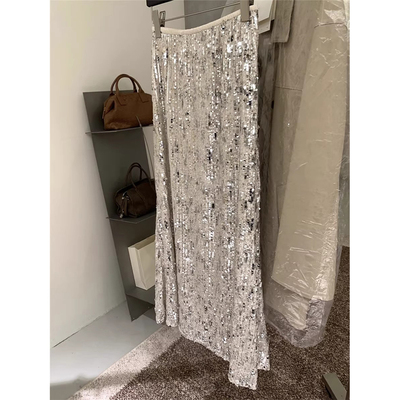 2025秋季杏色亮片鱼尾裙