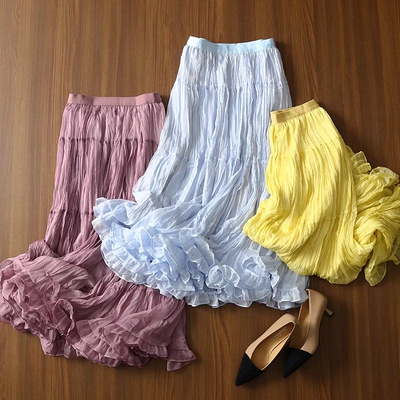 2025春季彩色扭折拼接A字裙