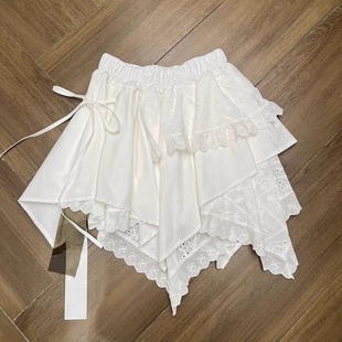 2025春季白色蕾丝不规则蕾丝短裙半身裙防走光质感时尚潮流欧货50