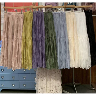 2026春季 中长裙高腰显瘦宽松欧货质感0221 彩色扭折A字裙潮流时尚