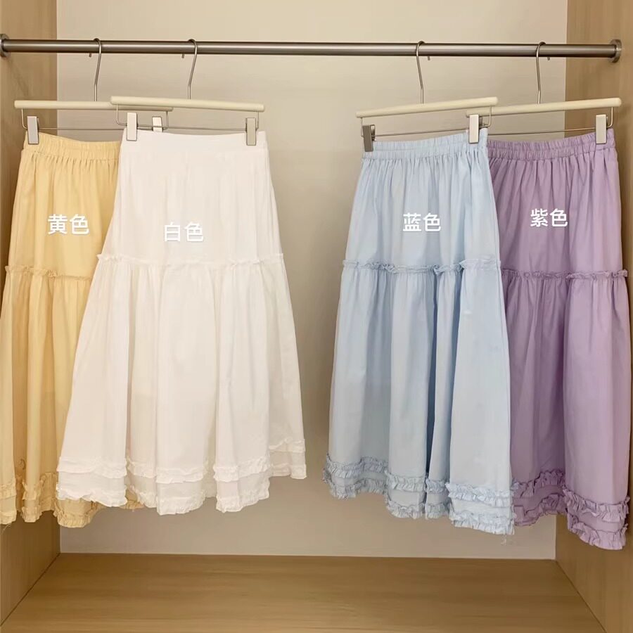 2025夏季彩色荷叶边中长裙