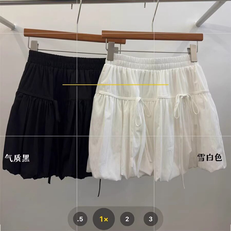 蝴蝶结绑带蓬蓬裙子白色半身裙