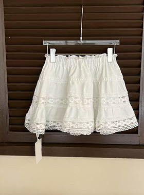 2025夏季白色黑色蕾丝拼接短裙A字裙潮流时尚百搭遮肉松紧腰潮564