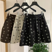 2025冬季 小花五分裙中裙时尚 质感松紧腰高腰显瘦潮流A字裙韩0050