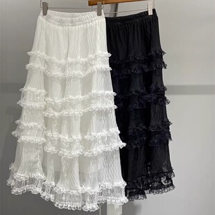 2025春季白色黑色多层次纱裙裙子女时尚显瘦欧货高腰宽松百搭潮8