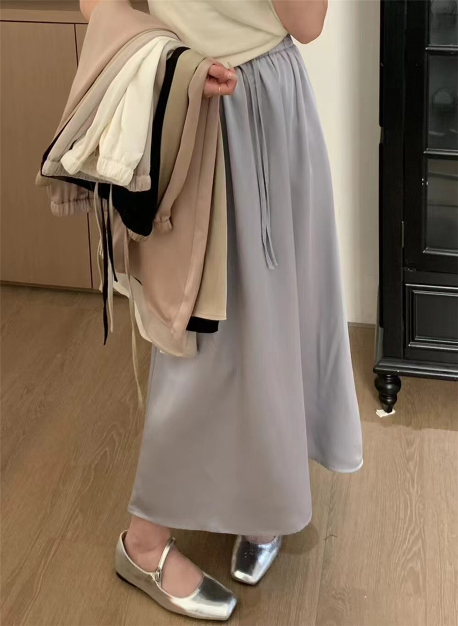 蓝色醋酸缎面半身裙女2024新款春秋高级感绸缎西装a字裙子鱼尾裙