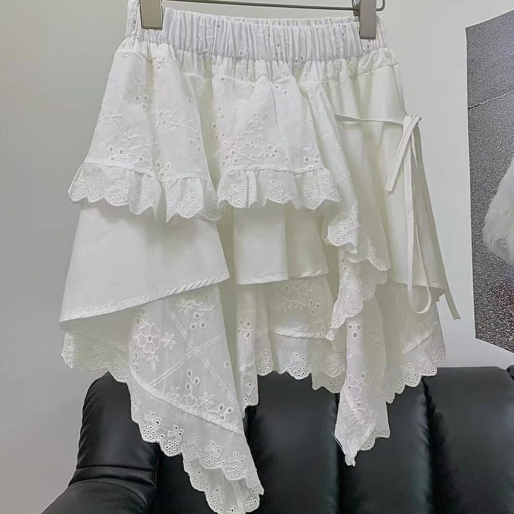 2025春季白色不规则蕾丝短裙半身裙时尚显瘦欧货防走光质感潮50#