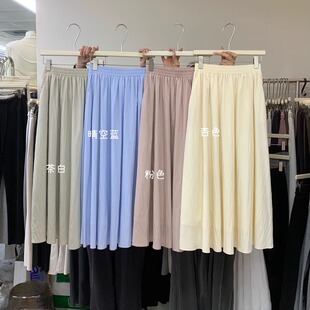 2025春季纯色口袋锦棉皱山本裙时尚半身裙裙子松紧腰欧货韩版488