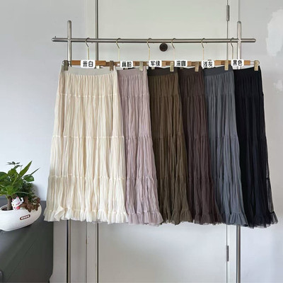 2025秋季纱拼接A字裙半身裙