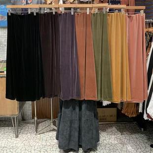 2024秋季 彩色醋酸丝绒无腰鱼尾半身裙中长裙潮流欧货质感松紧腰韩