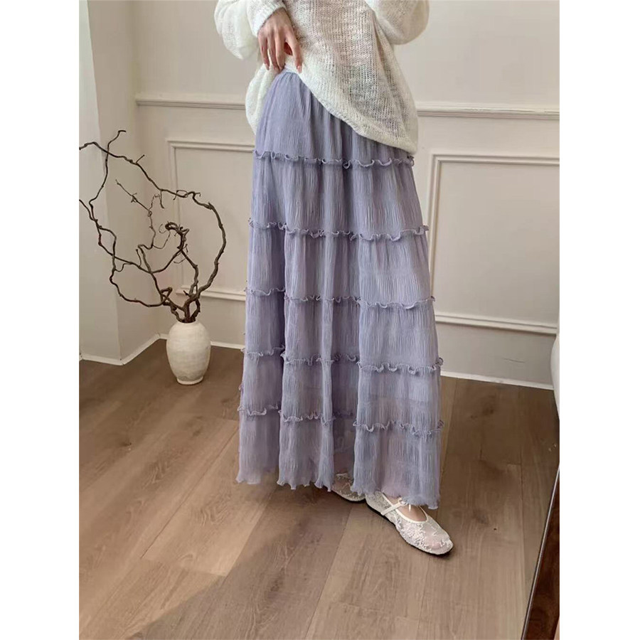 2026春季彩色荷叶边中长裙