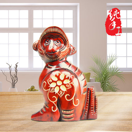 生肖猴子木雕工艺品桃木家居玄关装饰摆件手工东阳实木雕刻储蓄罐