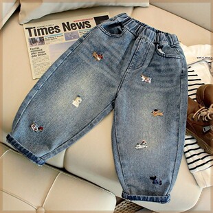 春秋款 裤 新款 洋气外穿爱心宝宝春装 子刺绣 儿童春季 儿童牛仔裤
