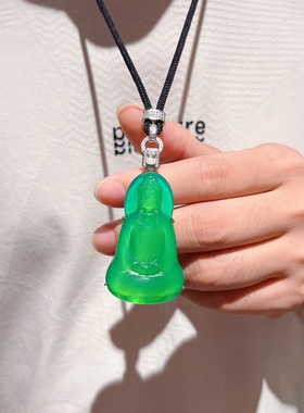 天然绿玉髓观音吊坠S925镶嵌挂件项链媲美翡翠中式