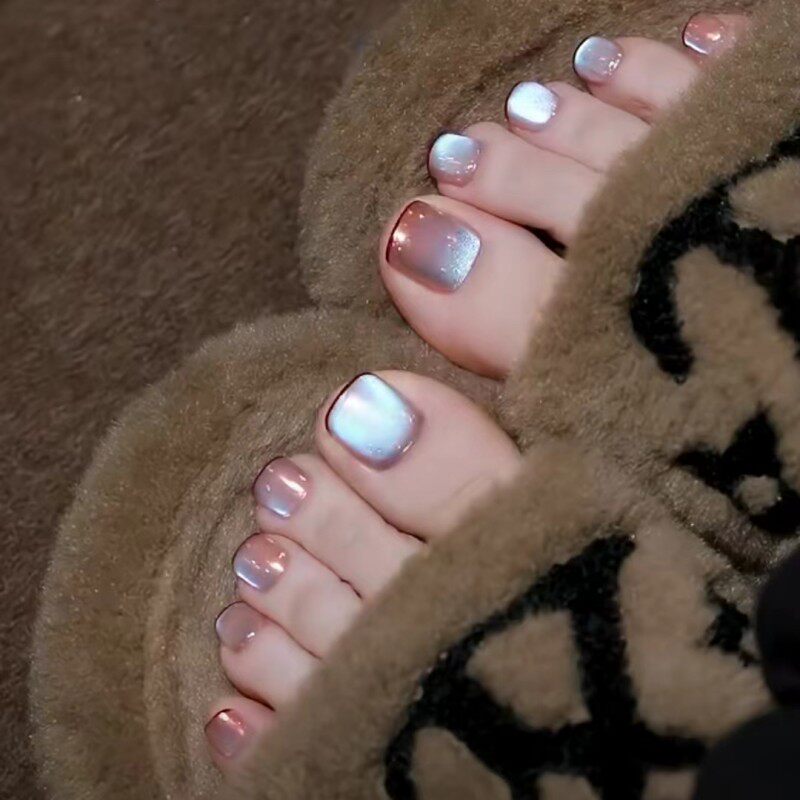 玫瑰星空纯手工穿戴甲可拆卸脚美甲成品月光粉猫眼脚趾甲贴片显白