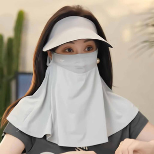 防晒口罩女护颈一体夏季遮脖子透气防紫外线冰丝防尘灰色遮阳面罩