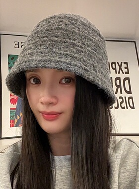 大头围日系渔夫帽子女款2026新款秋冬季显脸小灰色针织盆帽水桶帽