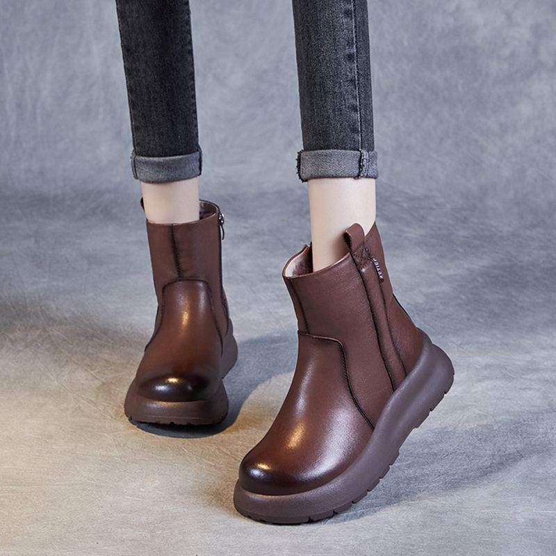 真皮厚底雪地靴保暖羊毛马丁靴女