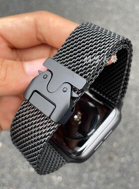 米兰尼斯降落伞扣适用苹果手表S10表带Apple iwatch987654不锈钢