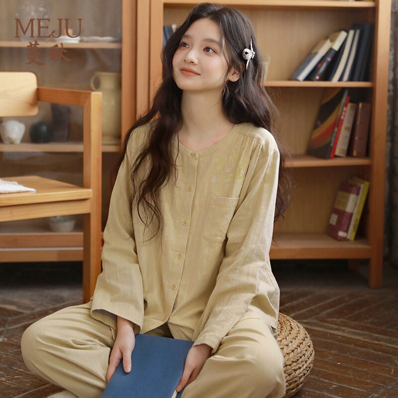女学生长袖圆领睡衣少女宽松甜美