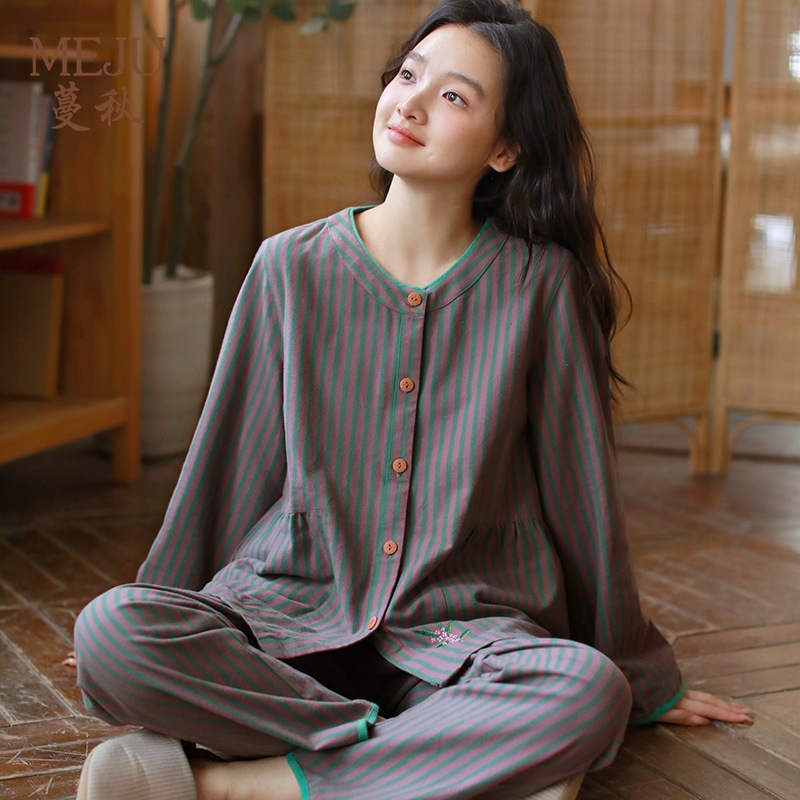MEJU蔓秋秋季新款女士纯棉磨毛睡衣居家高级感简约休闲可外穿