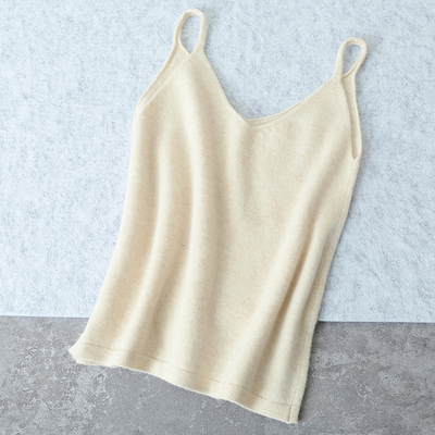 100%纯羊毛小吊带背心女V领短款