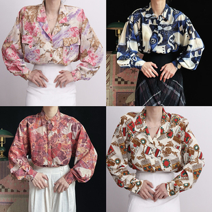 孤品尖货港风文艺刺绣上衣R4 日制古着vintage复古纯色大翻领衬衫