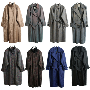 美产古着vintage复古大衣双排扣外套伦敦fog雾斜纹棉战壕风衣L14