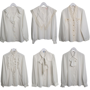 日制古着vintage复古纯色大翻领衬衫 掐腰上衣19 孤品尖货港风修身