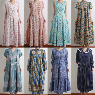 日制古着vintage复古连衣裙孤品长款纯棉油画宫廷花柄裙大摆裙L6