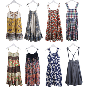 日制古着vintage港风复古吊带裙孤品Y2K千禧风碎花纯棉连衣裙L8