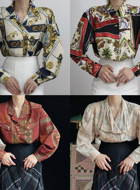日制古着vintage复古纯色大翻领衬衫孤品尖货港风文艺刺绣上衣R3