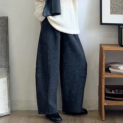 老钱风针织绵羊毛混纺垂感阔腿裤