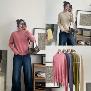 「阿董外贸」康赛妮100%羊绒坑条针织套头余量半高领中厚套头衫