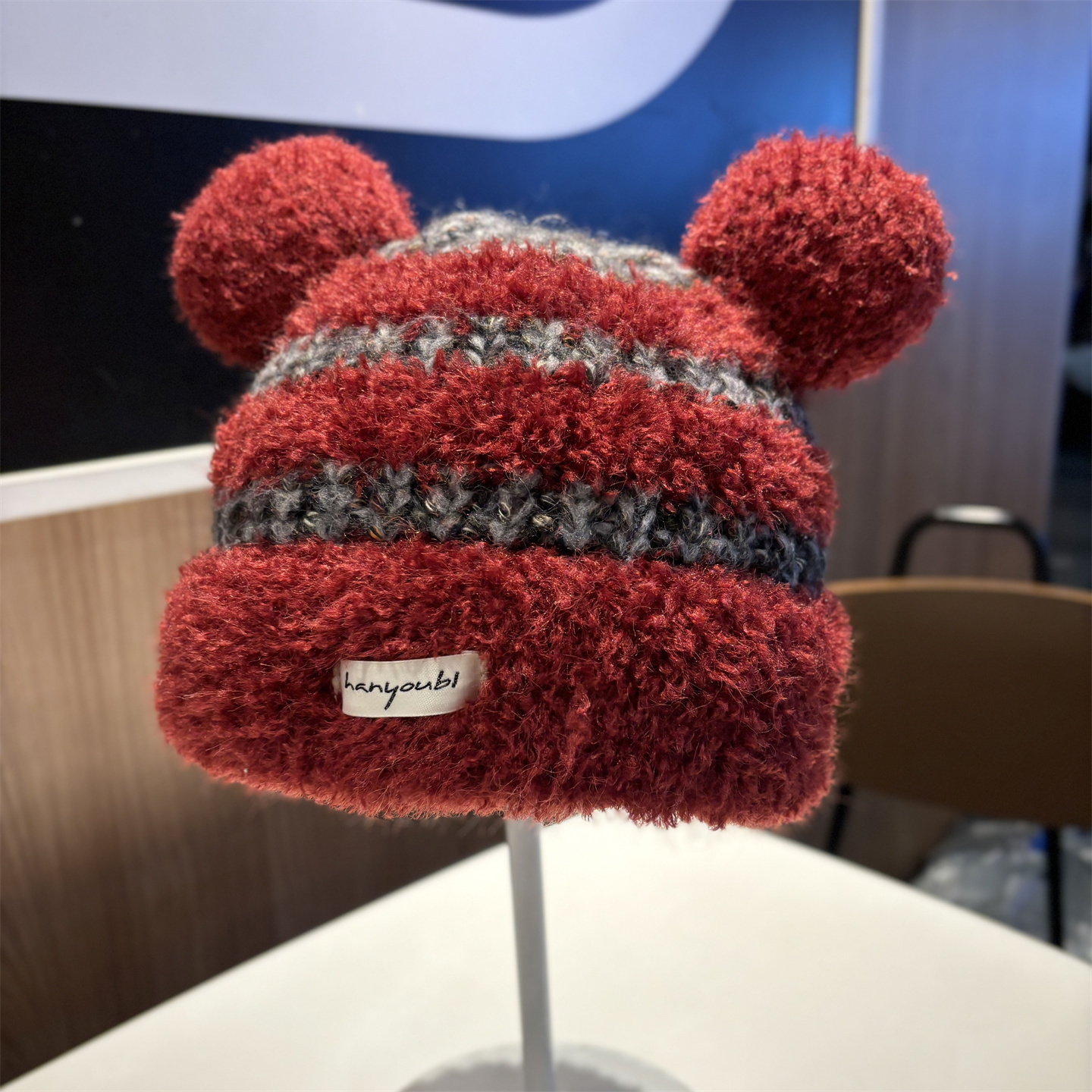 小熊耳朵可爱拼色个性加厚针织帽