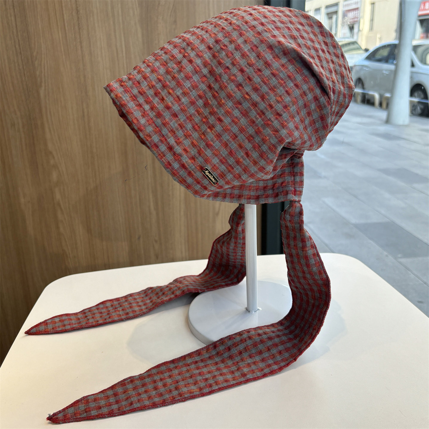 复古格纹薄款包头帽女春夏新款户外休闲时尚百搭一帽多戴头巾帽潮