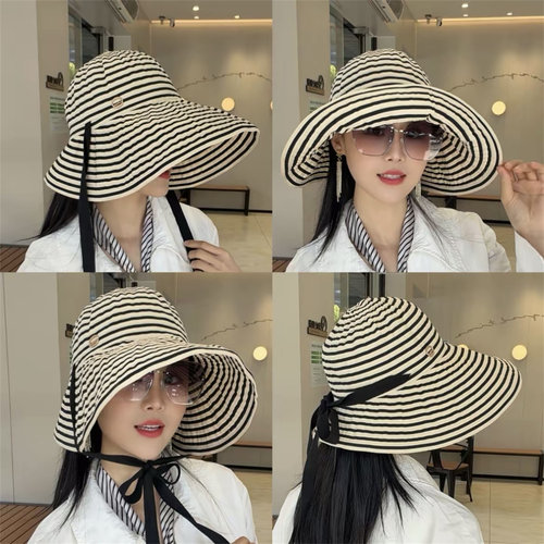夏季大帽檐条纹遮阳防晒帽可折叠