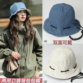 帽子女日系防晒渔夫帽大头围可当包包抽绳盆帽小众出游休闲百搭夏